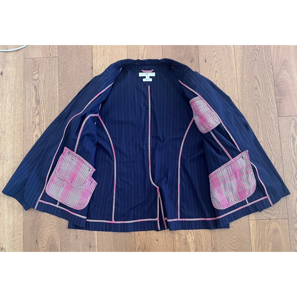 Tommy Hilfiger Blazer Womens 24 Navy Excellent Pinstripe Cotton Stretch Y2K - Picture 3 of 13